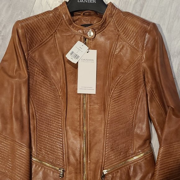 Nwt authentic leather jacket in tan/toffee gold hardware  lamb leather S  Danier - Picture 1 of 3
